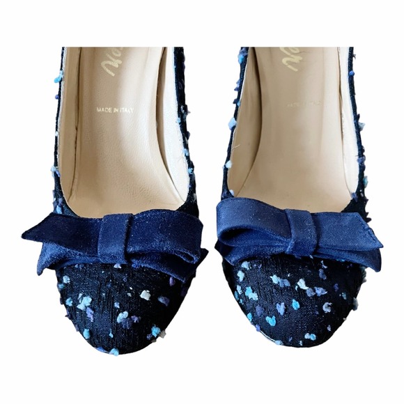 BUTTER Blue Fabric Leather Pumps Round Toe Swiss Dot Bow Stiletto Heels US 7 EUC - Picture 6 of 10